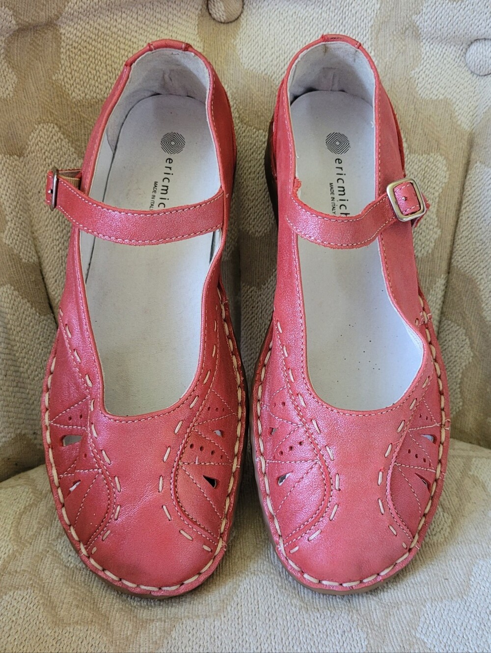 ERIC MICHAEL MARY JANE SHOES SHIMMER BUCKLE LASER CUT 8.5 39